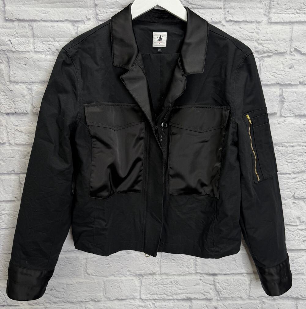 CAbi Womens Moto Jacket Black Size M Biker Boxy Crop Long Sleeve Zip 3552